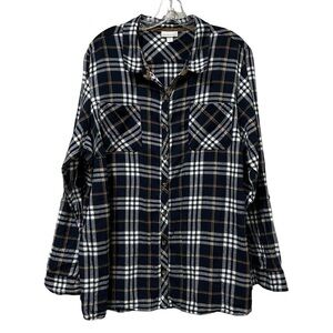 Westport 3X Navy Blue Brown Plaid Button Down Long Sleeve Shirt G1